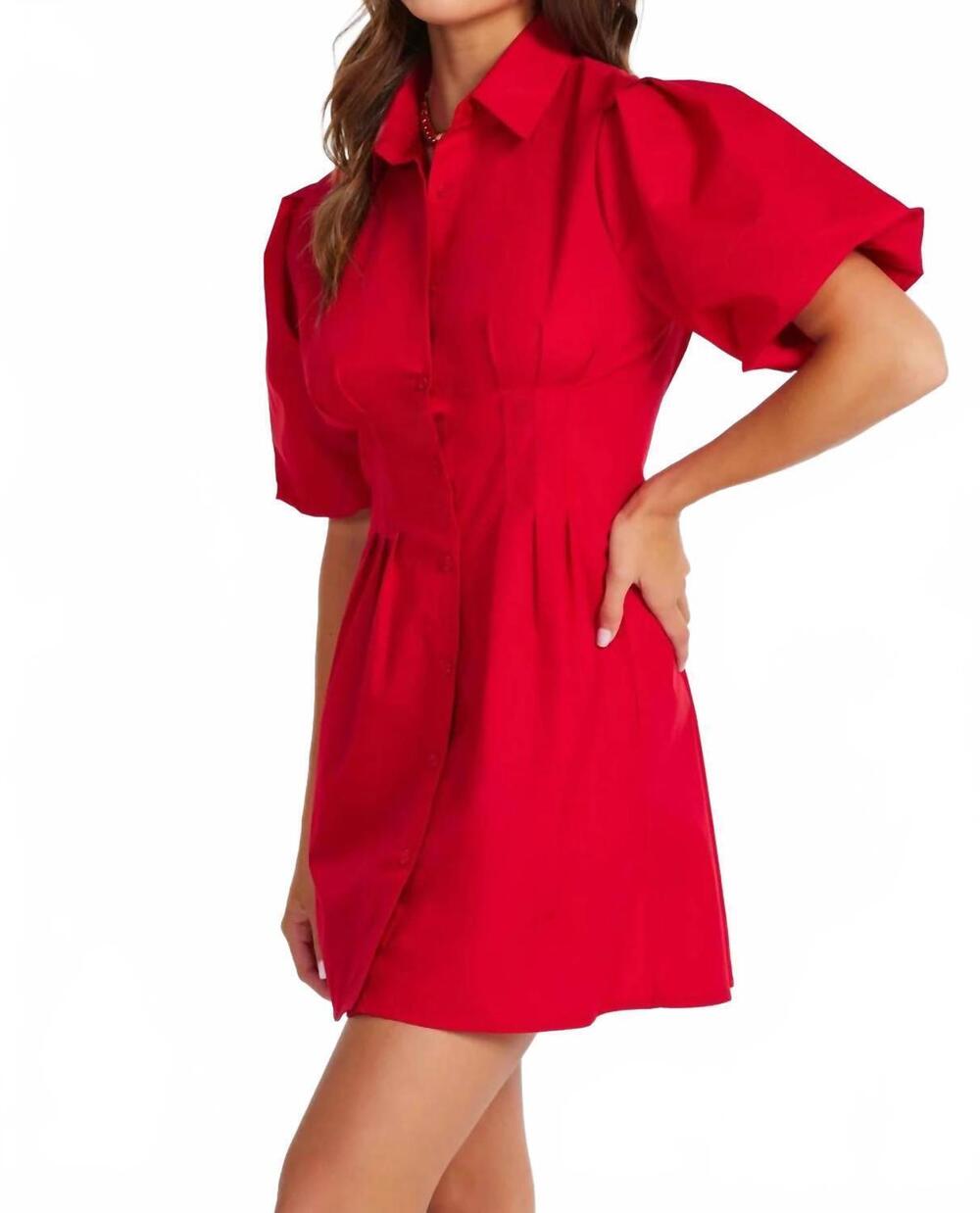 NEW BISHOP + YOUNG jacqueline bubble sleeve mini dress in cherry